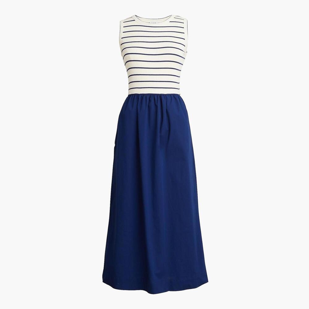 J. Crew Factory Navy and White Striped Midi Dress Mixy
